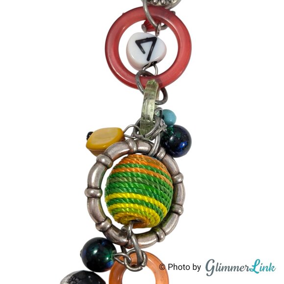 Colorful Mixed Media Heart Pendant Statement Necklace Boho Artsy - Picture 8 of 12